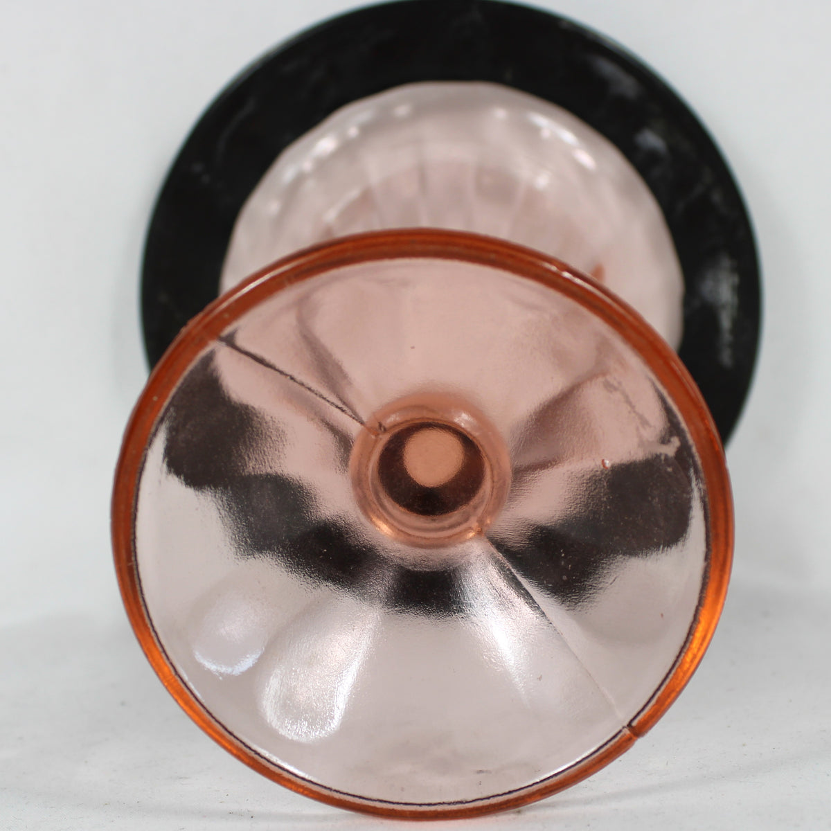 Pink Glass Trumpet Vase with Black & Gold Floral Stenciled Rim