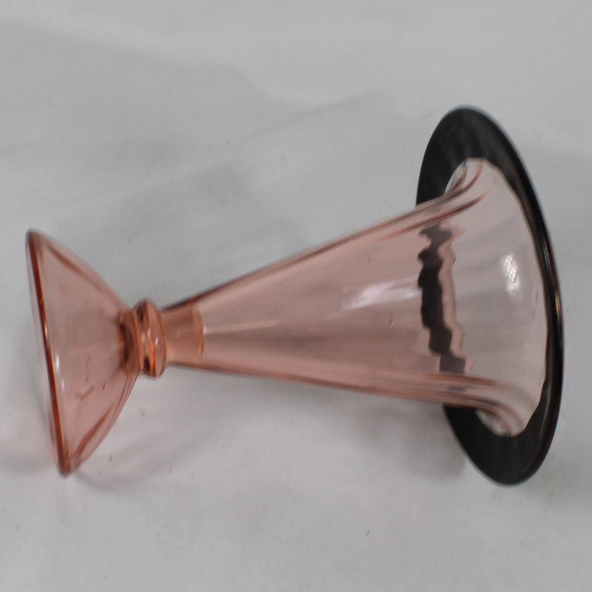 Pink Glass Trumpet Vase with Black & Gold Floral Stenciled Rim