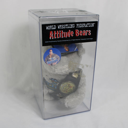 2001 WWF Attitude Bears "The Rock" Brahma Bull Plush Sealed in Display Case