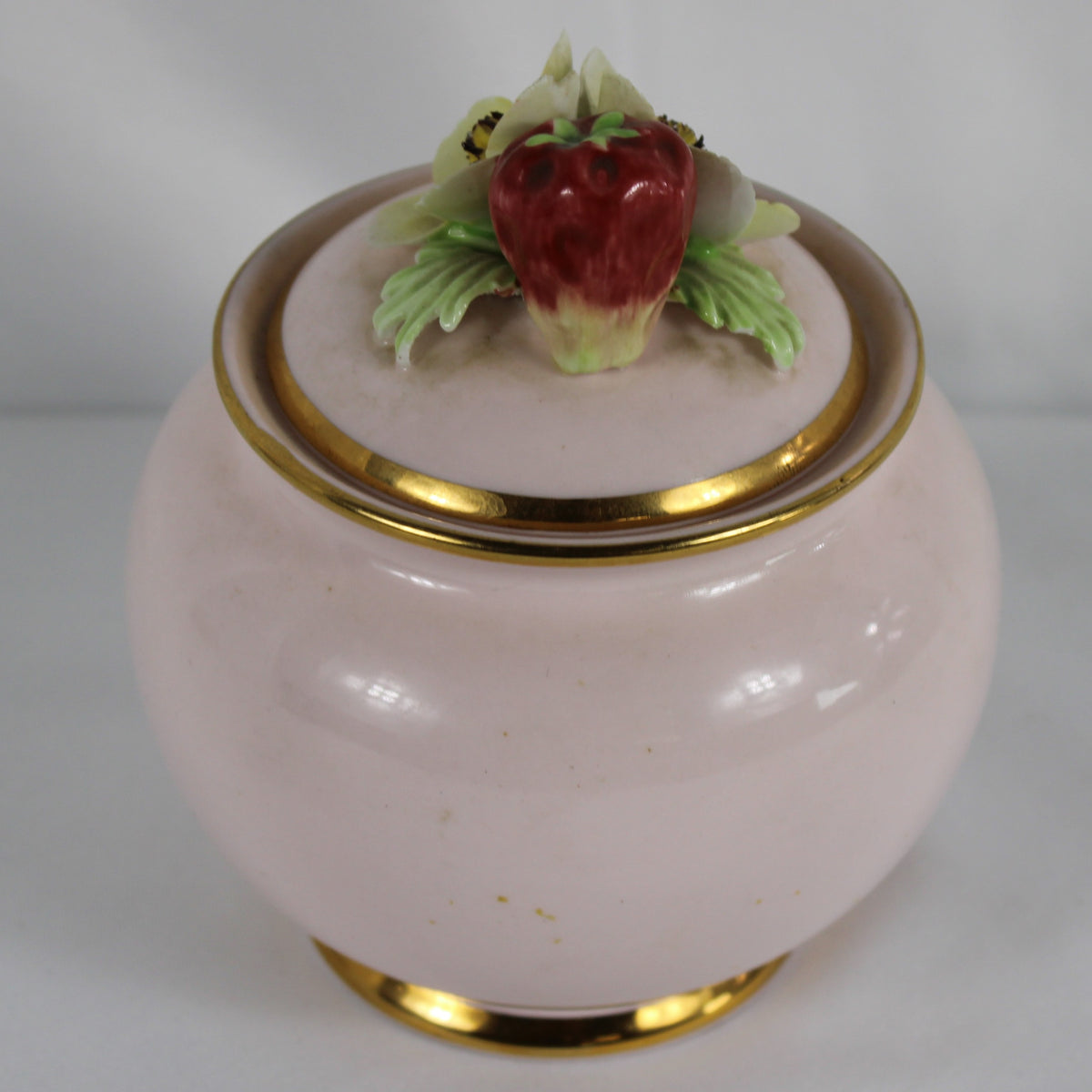 Floral Bone China Pink Strawberry Preserve Jar with Lid, Staffordshire England