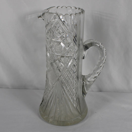 Vintage Cut Glass Water Pitcher with Pinwheel and Starburst Patterns