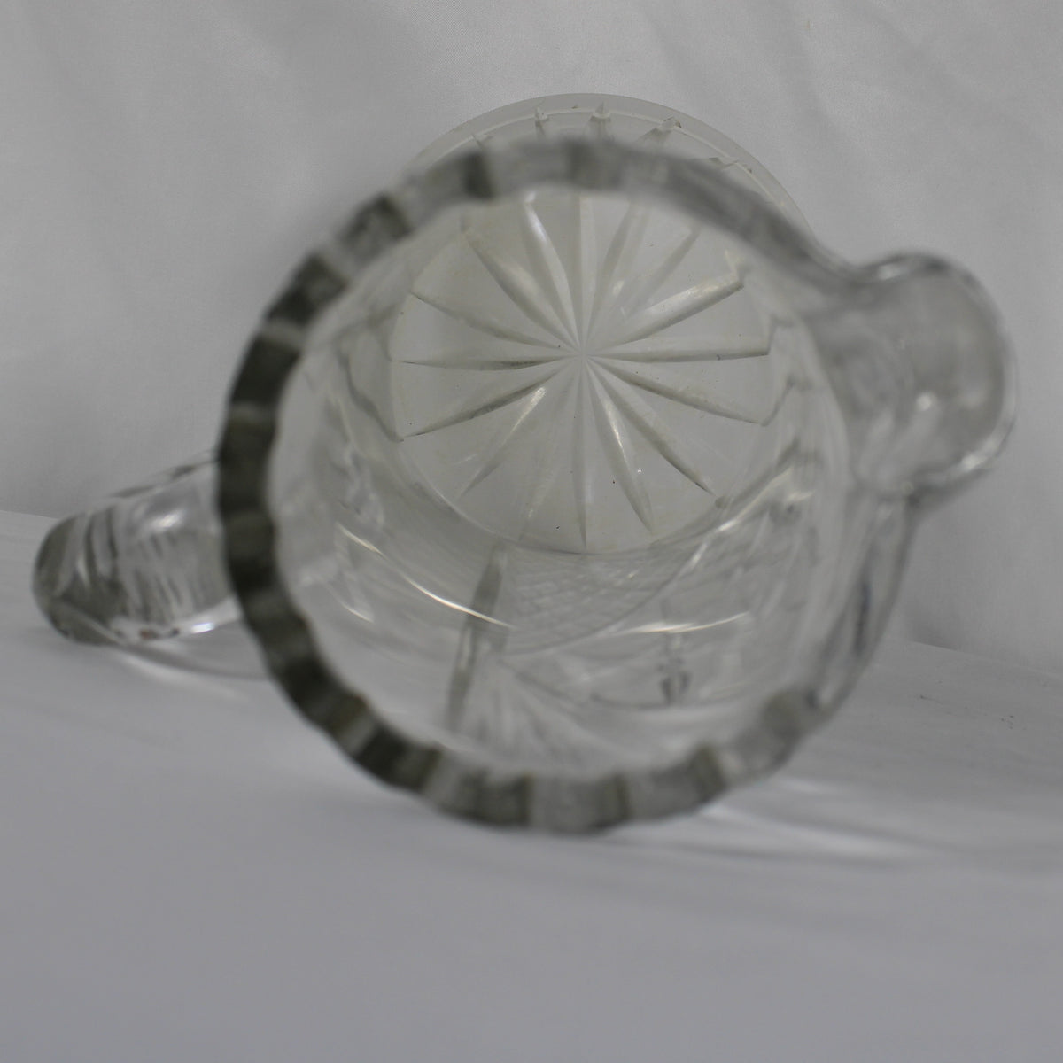 Vintage Cut Glass Water Pitcher with Pinwheel and Starburst Patterns