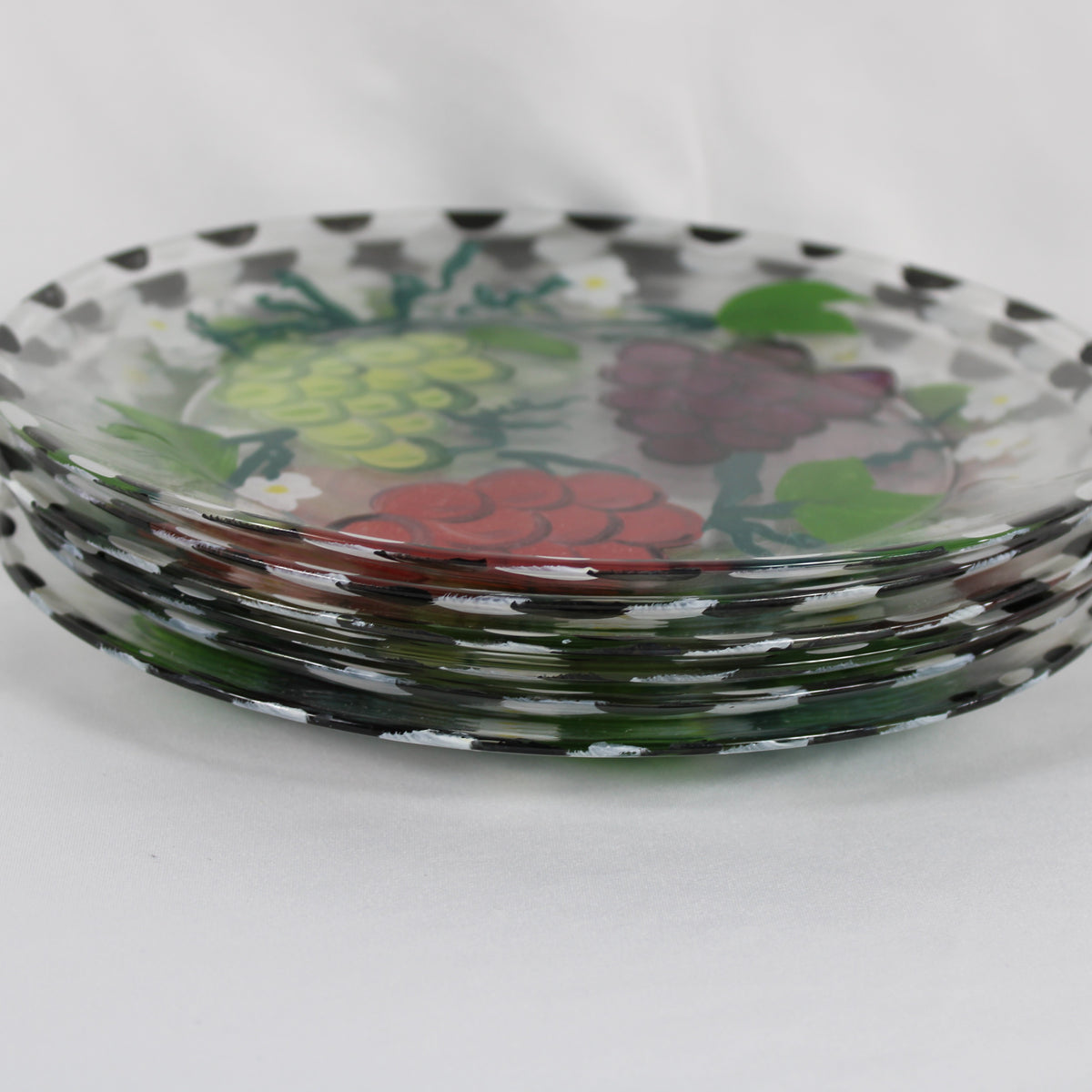 Set of 6 Hand-Painted Grape Clear Glass Salad Dessert Plates