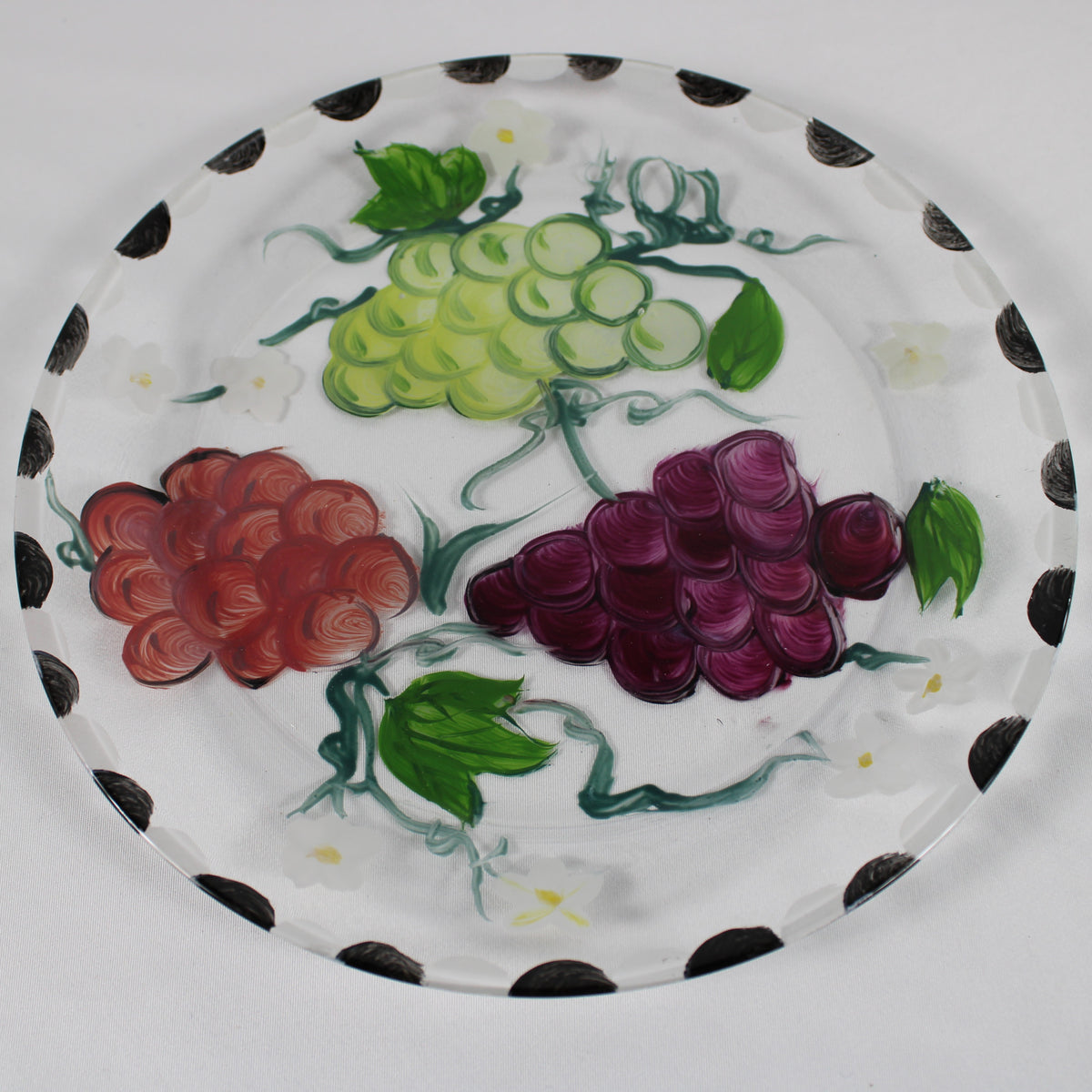 Set of 6 Hand-Painted Grape Clear Glass Salad Dessert Plates