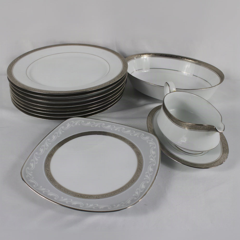 Noritake Legendary Crestwood Platinum 4166 Fine China Serving Pieces & Dinnerware Lot