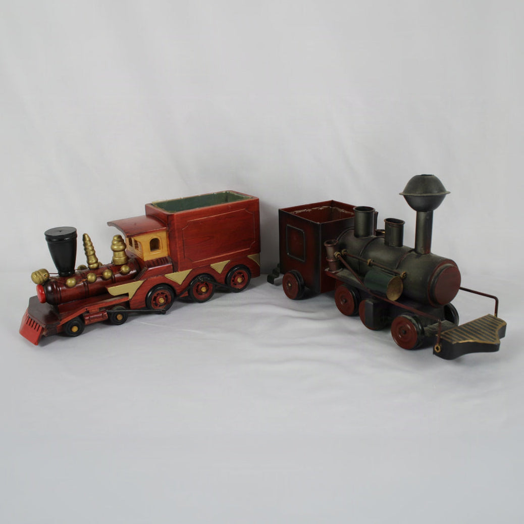 Set of 2 Wooden & Metal Decorative Train Planters