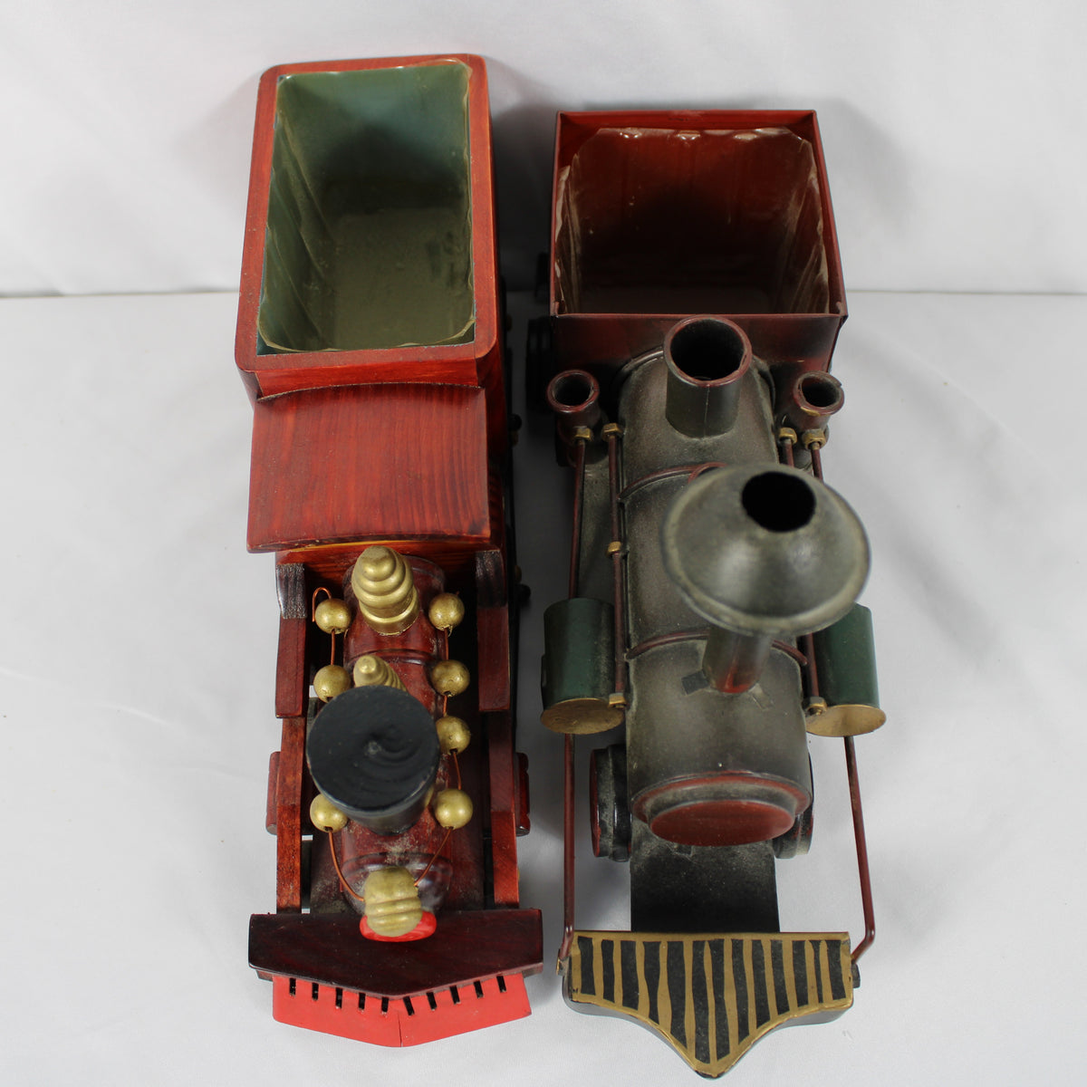 Set of 2 Wooden & Metal Decorative Train Planters