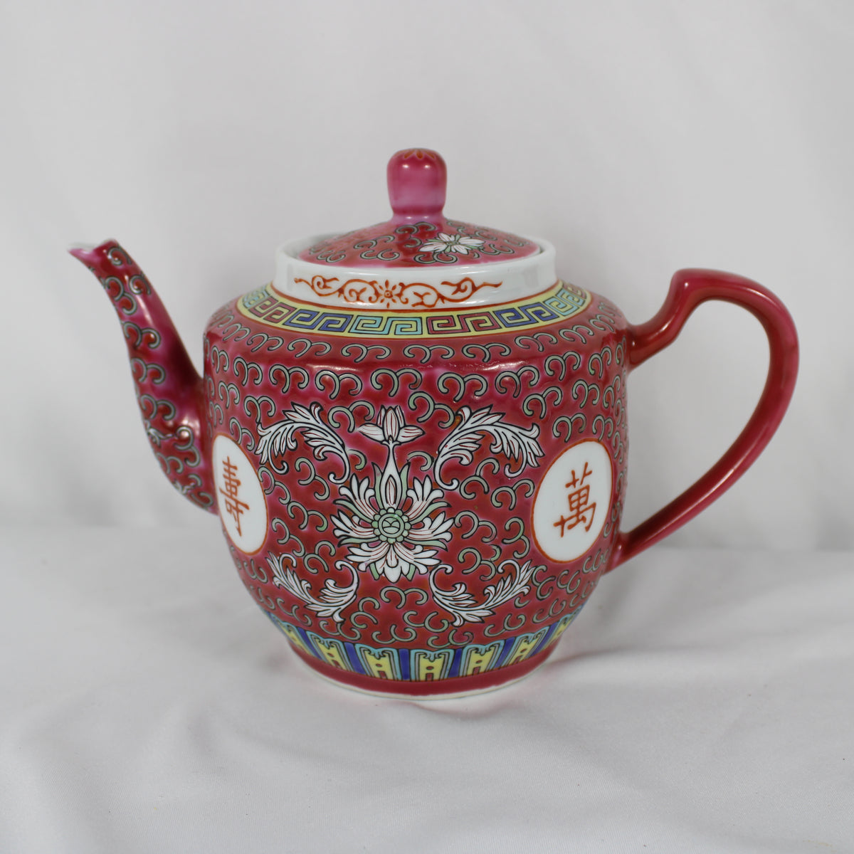 Jingdezhen Pink Famille Rose Mun Shou Longevity Porcelain Teapot