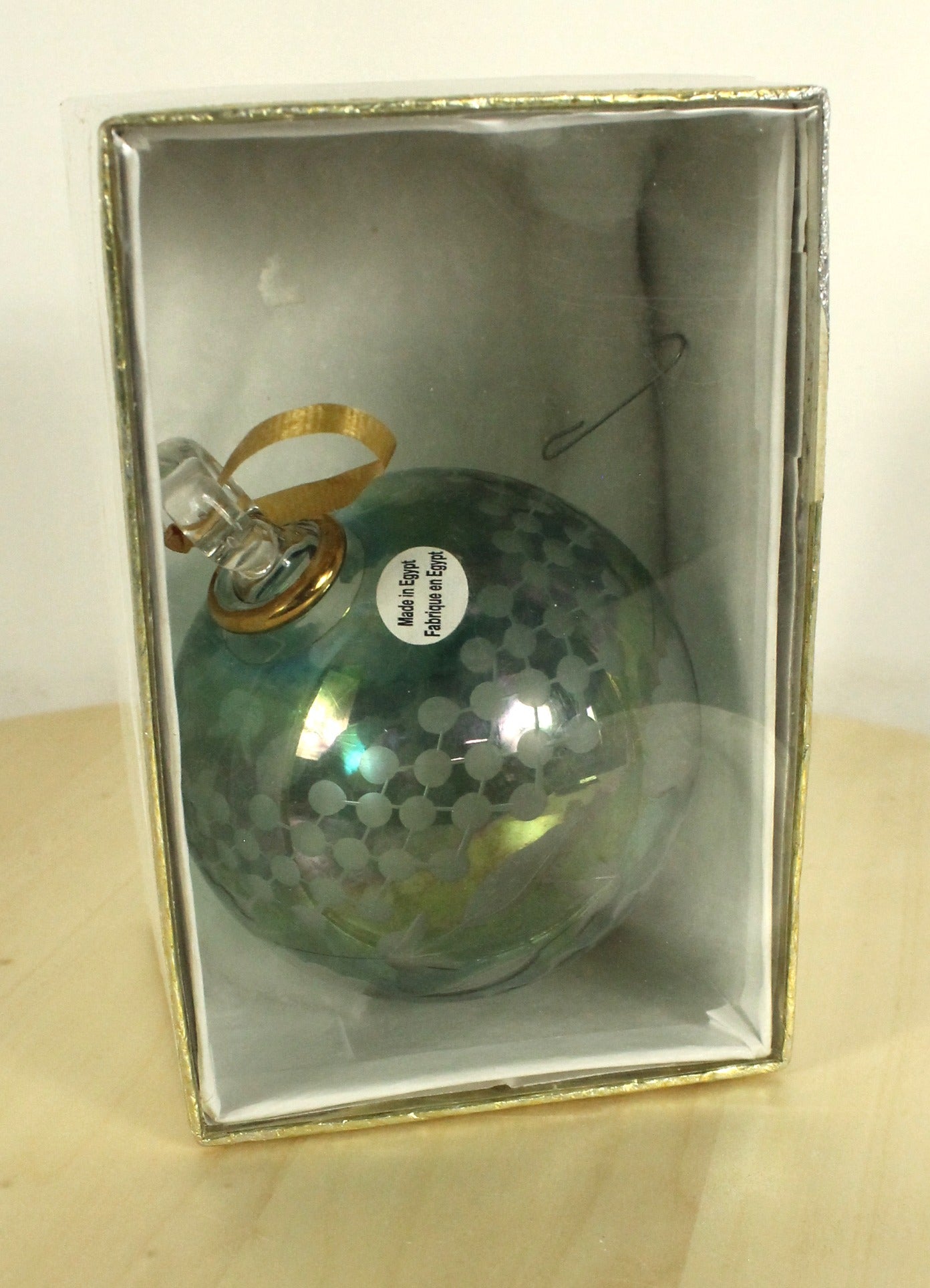 Etched Iridescent Glass Ball Ornament - "Ivy Swag" Design