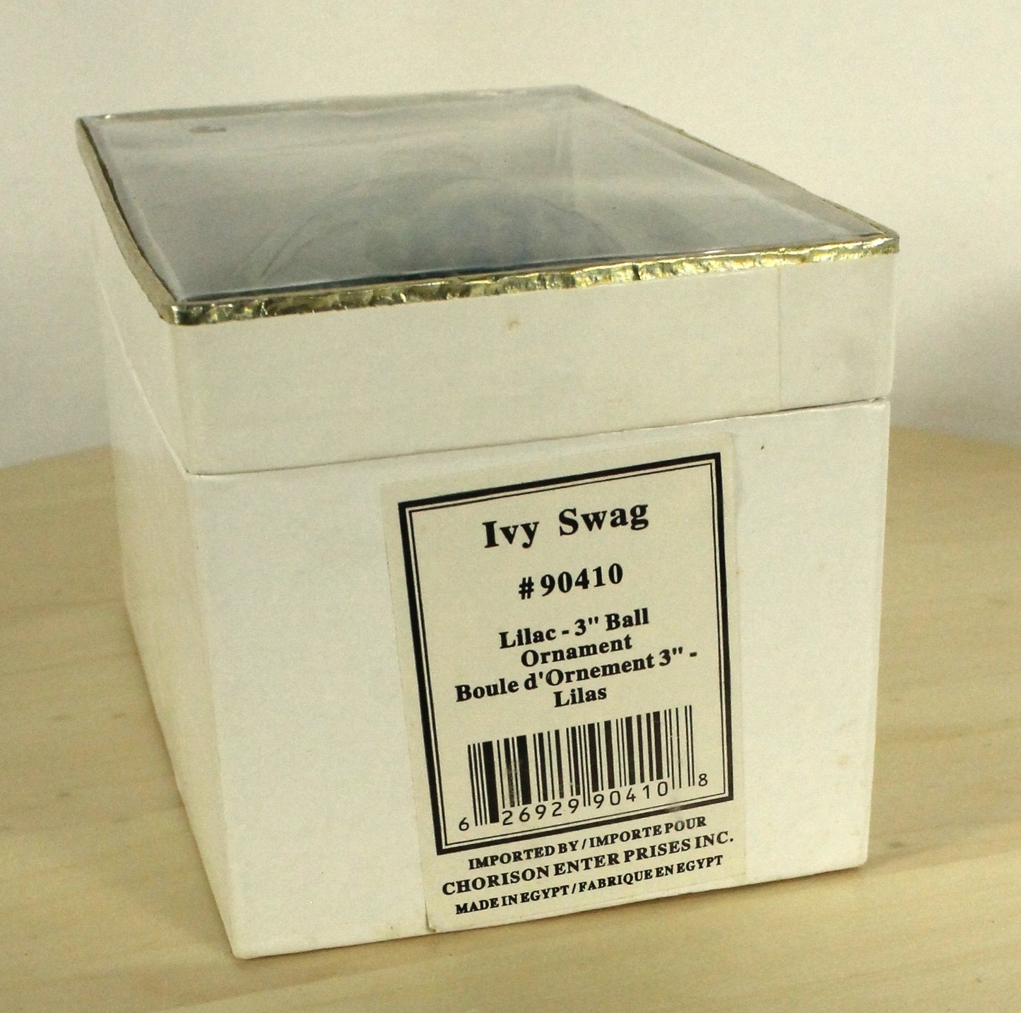 Etched Iridescent Glass Ball Ornament - "Ivy Swag" Design