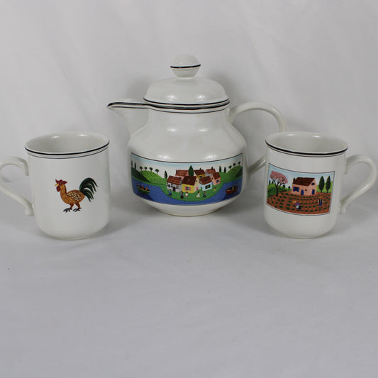 Villeroy & Boch Design Naïf Porcelain Teapot and Mug Set (3 Pieces)   