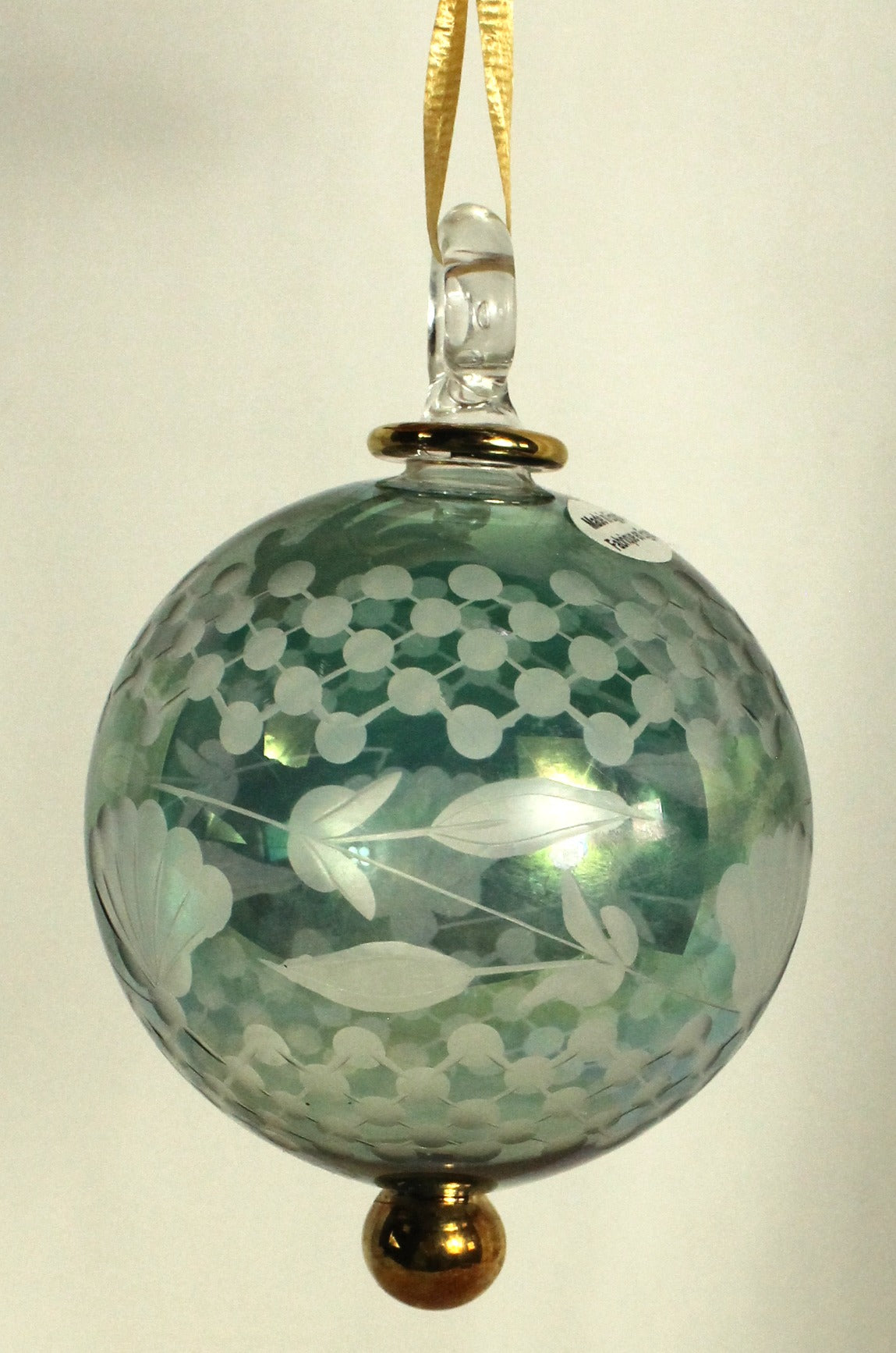 Etched Iridescent Glass Ball Ornament - "Ivy Swag" Design
