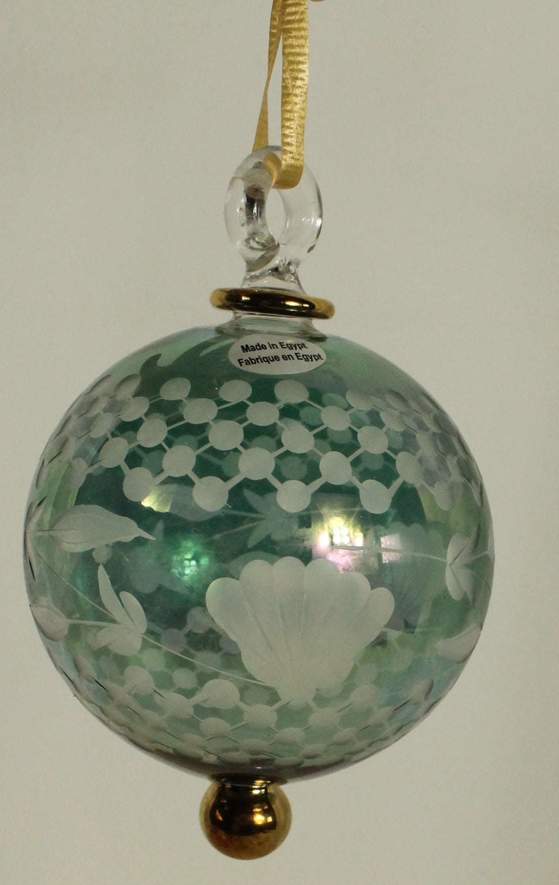 Etched Iridescent Glass Ball Ornament - "Ivy Swag" Design