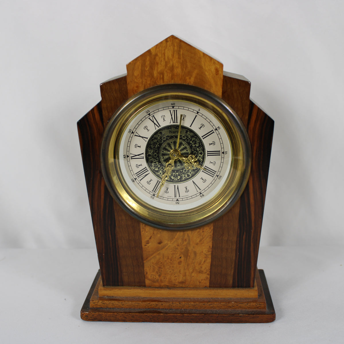 Art Deco Narco Mechanical Wind-Up Wooden Mantle Clock – Made in West Germany