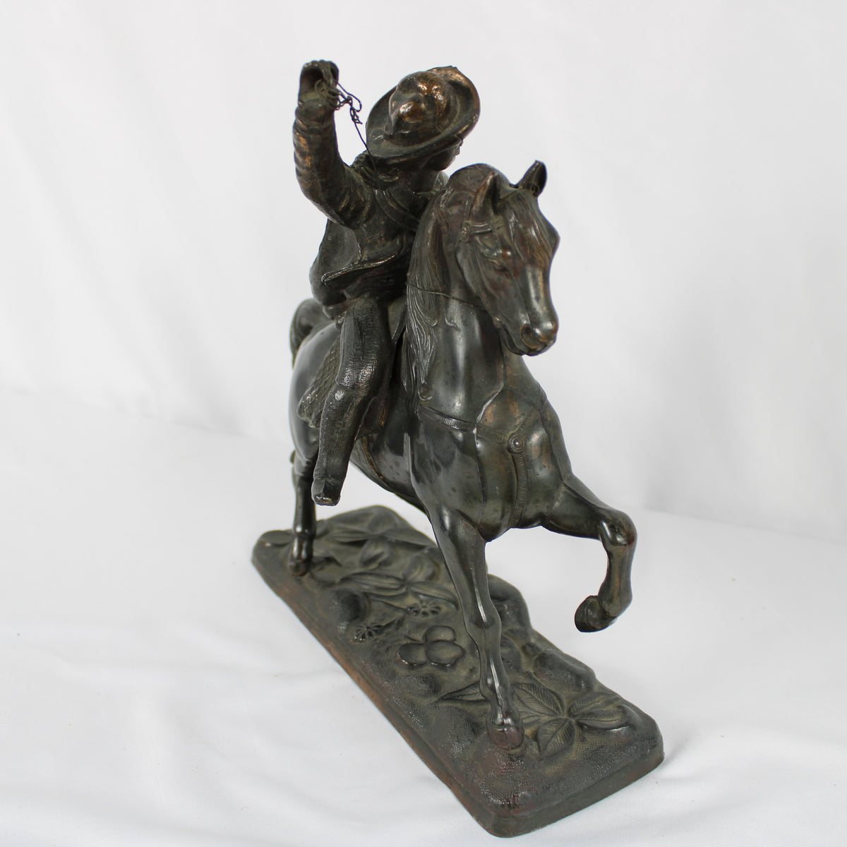 Cast Metal Equestrian Horse and Rider Statue