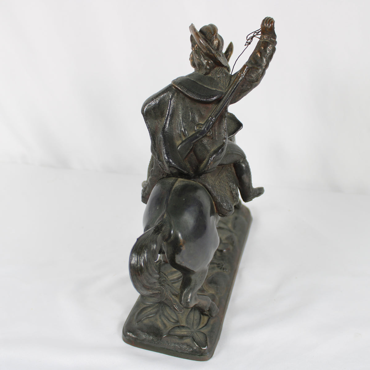 Cast Metal Equestrian Horse and Rider Statue