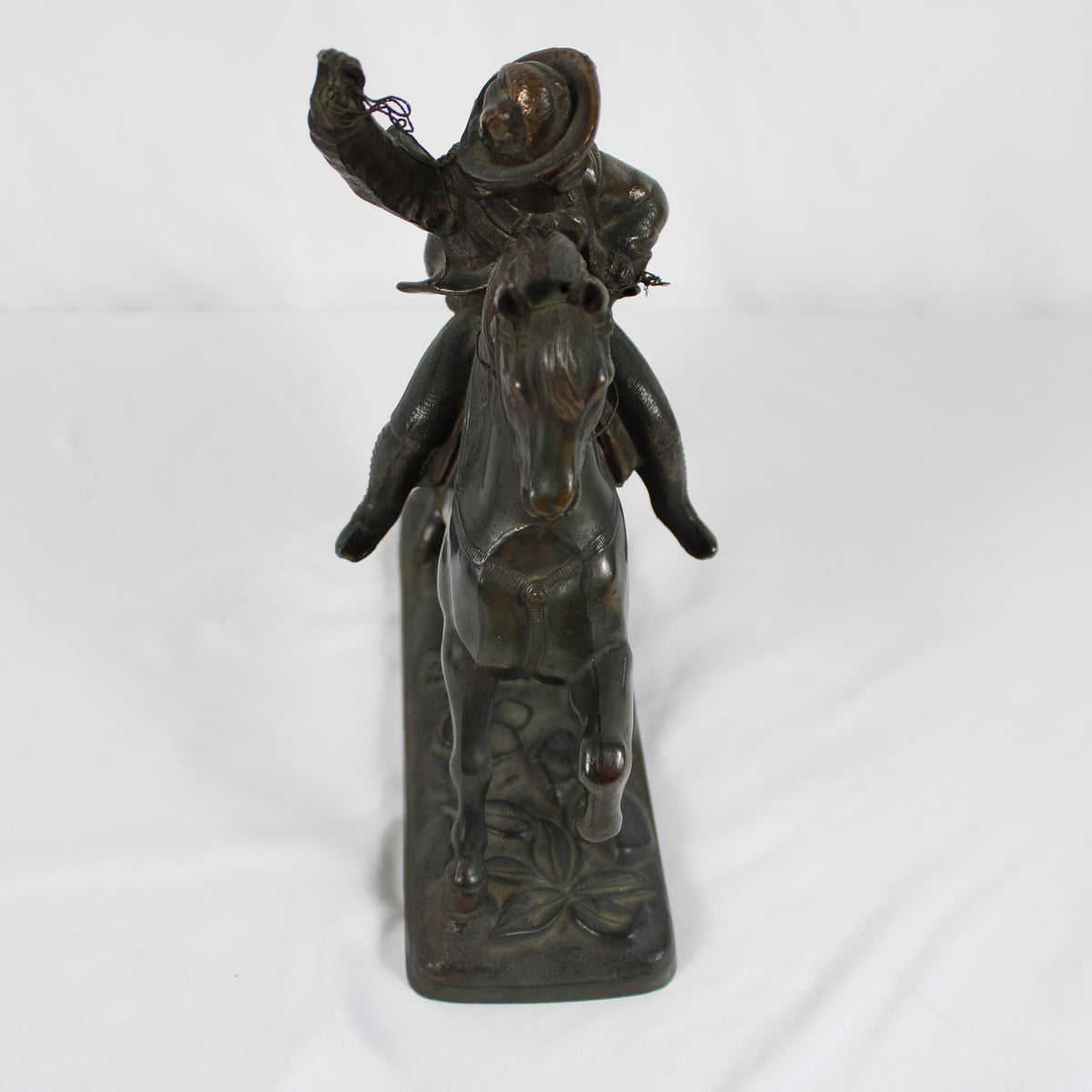 Cast Metal Equestrian Horse and Rider Statue