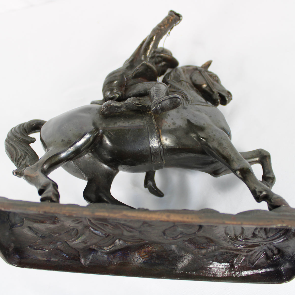 Cast Metal Equestrian Horse and Rider Statue