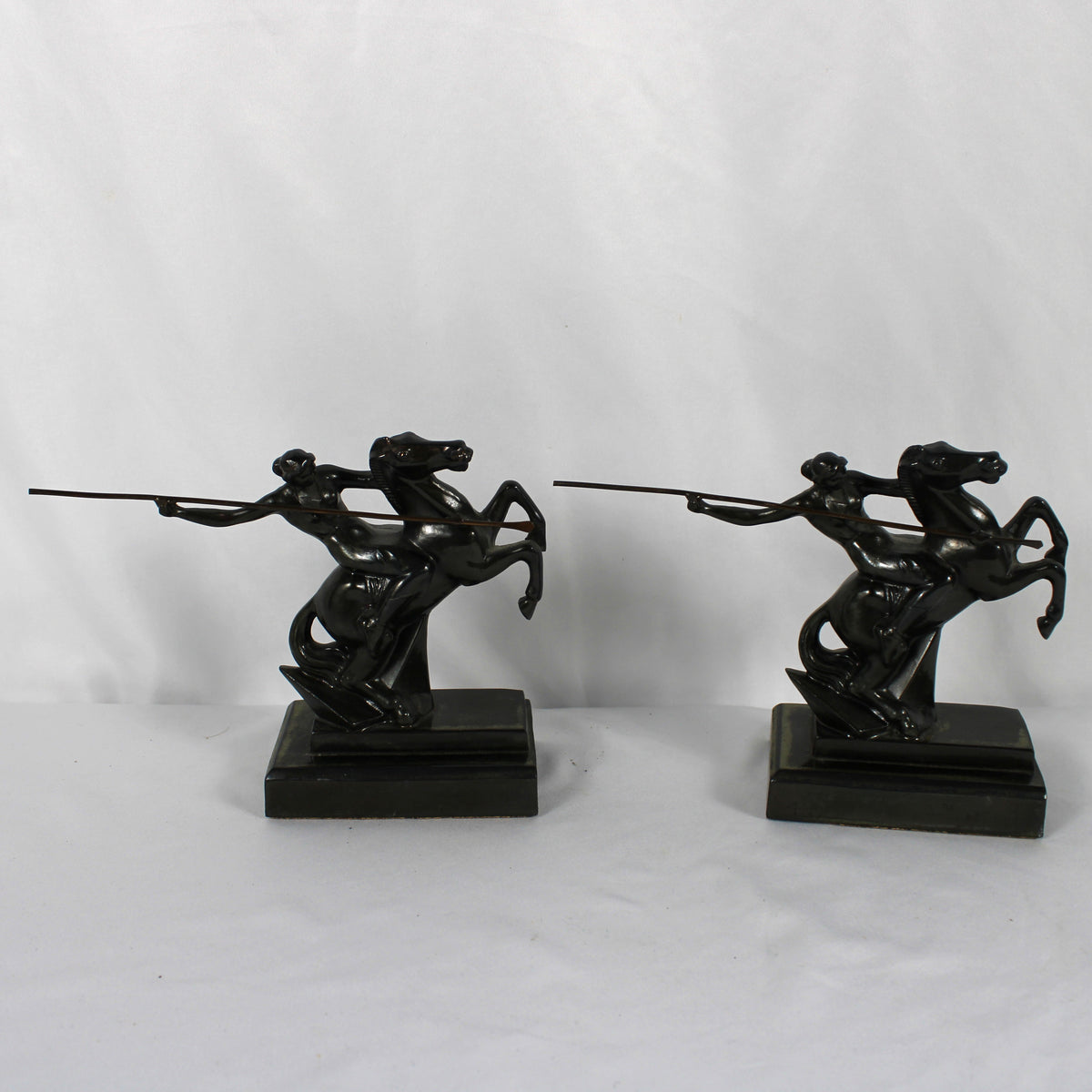 Art Deco Style Mounted Warrior Spear Bookends - Pair