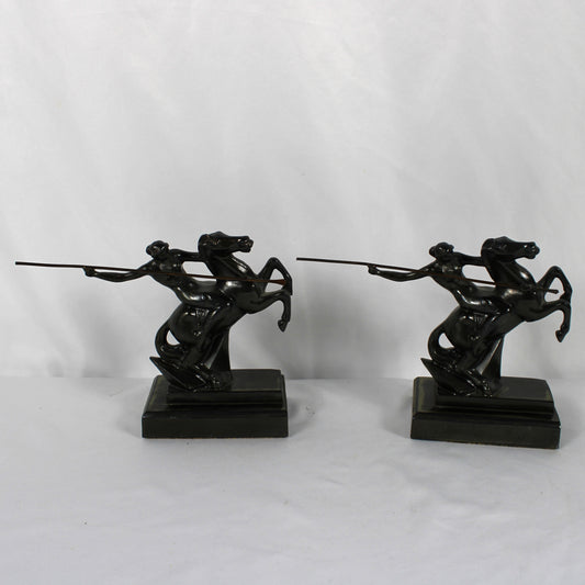 Art Deco Style Mounted Warrior Spear Bookends - Pair