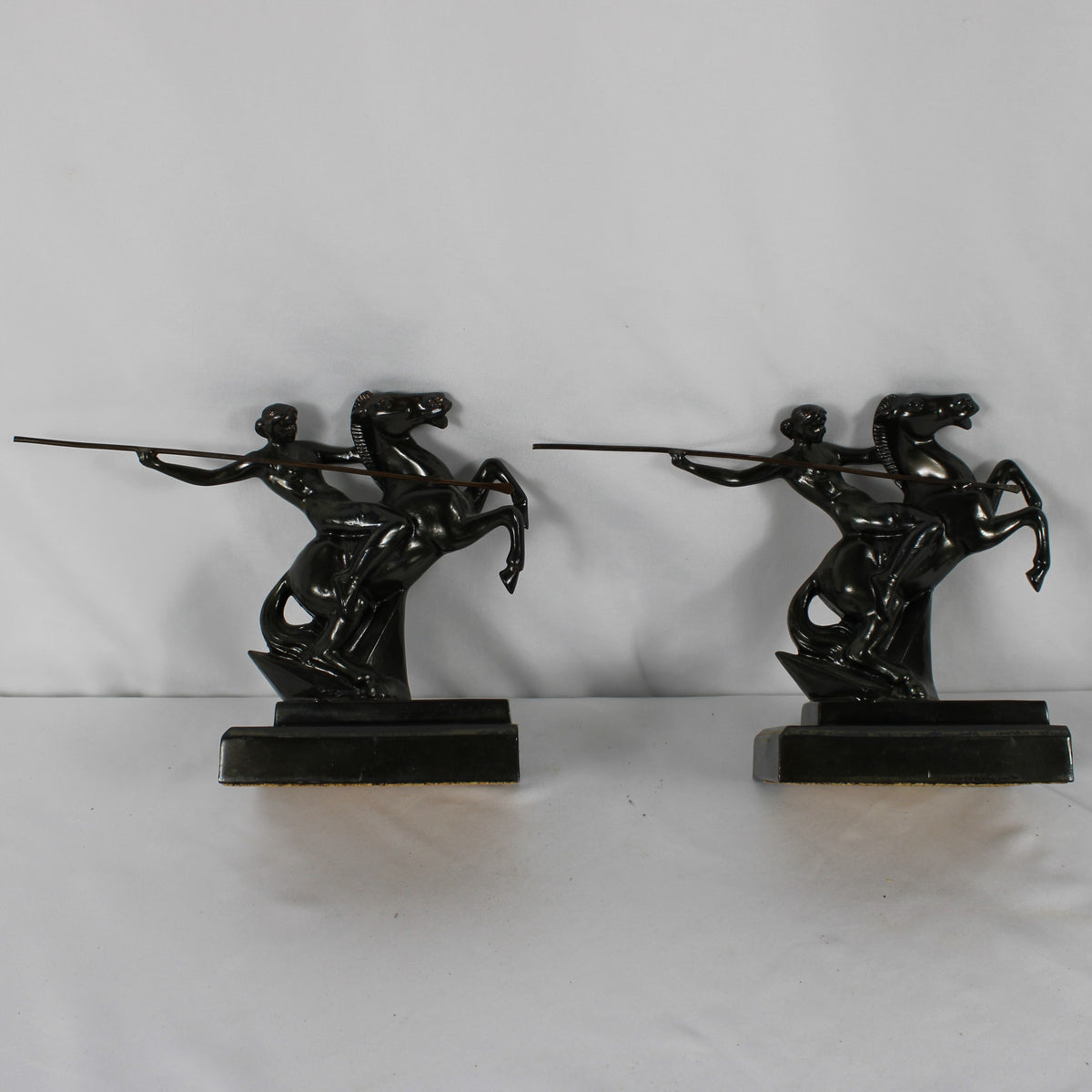 Art Deco Style Mounted Warrior Spear Bookends - Pair