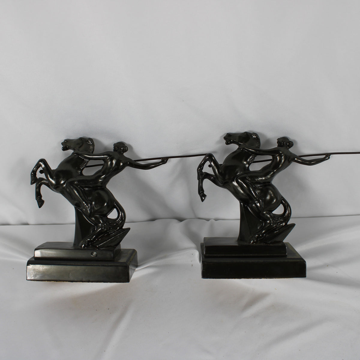 Art Deco Style Mounted Warrior Spear Bookends - Pair