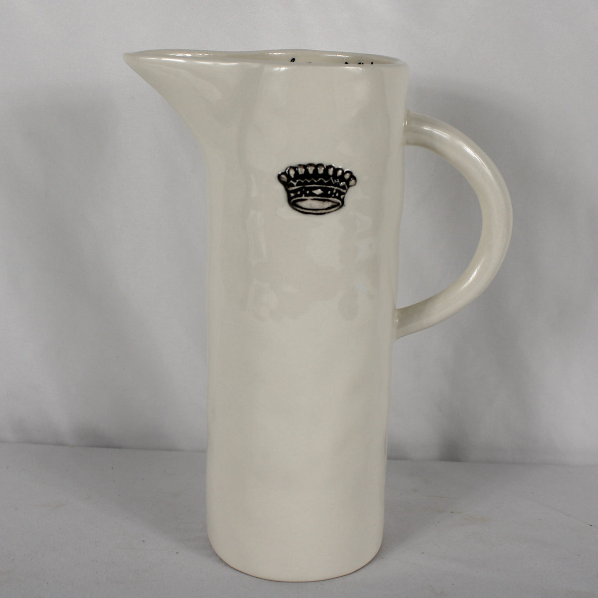 Rae Dunn Artisan Collection White Ceramic Crown Pitcher "Have a Royal Day"