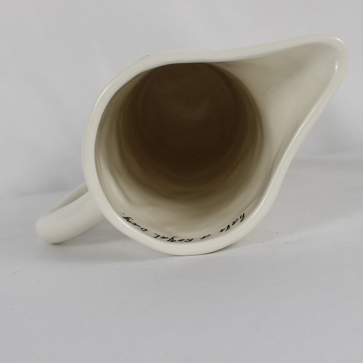 Rae Dunn Artisan Collection White Ceramic Crown Pitcher "Have a Royal Day"