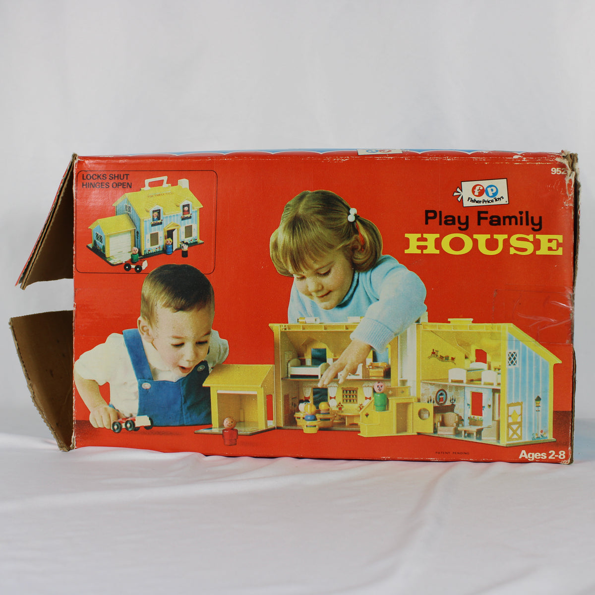 Vintage 1971 Fisher-Price Play Family House #952 with Original Box, Wooden Figures, and Accessories