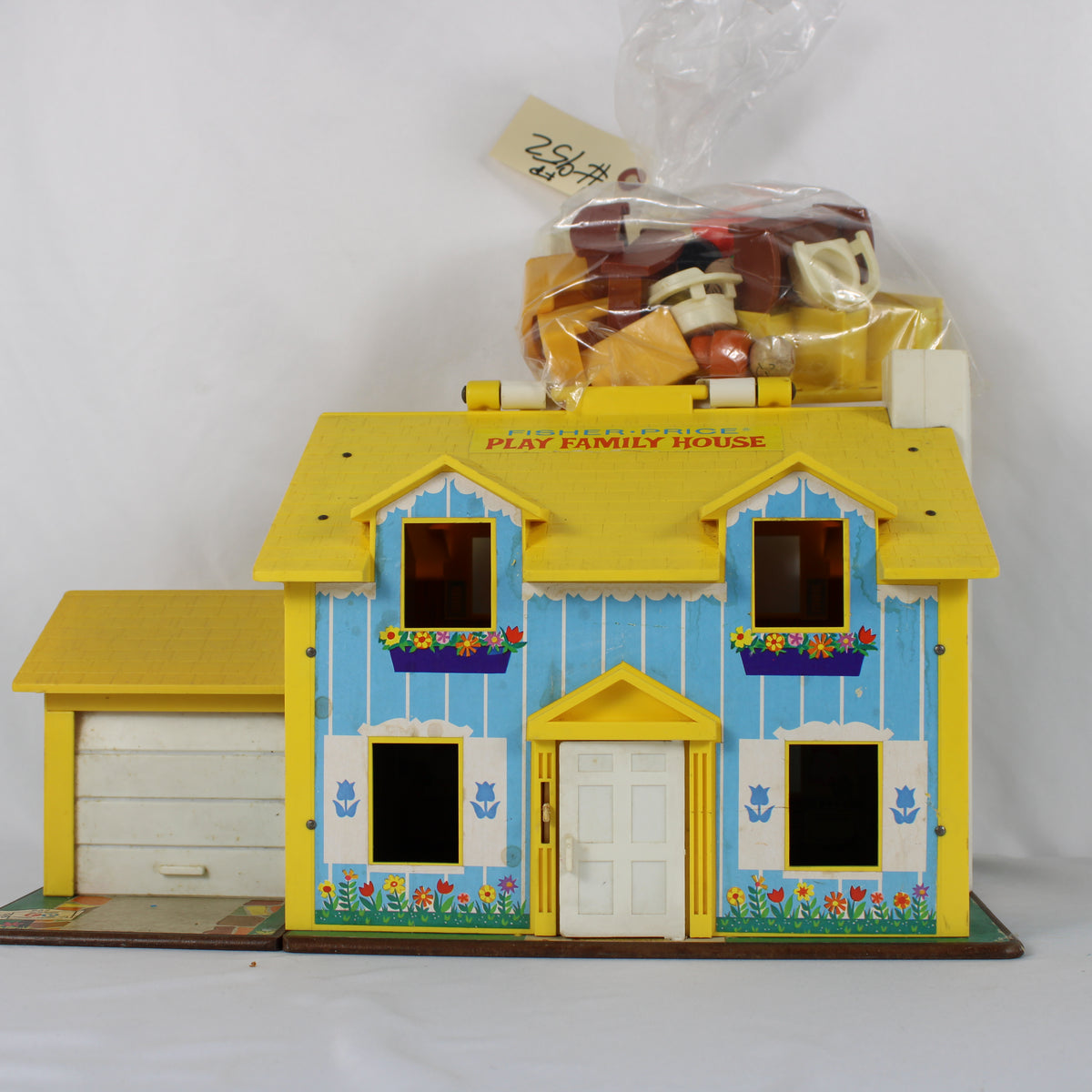 Vintage 1971 Fisher-Price Play Family House #952 with Original Box, Wooden Figures, and Accessories