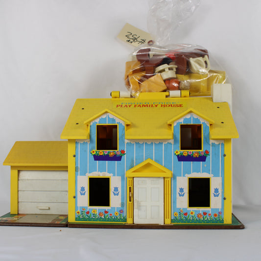 Vintage 1971 Fisher-Price Play Family House #952 with Original Box, Wooden Figures, and Accessories