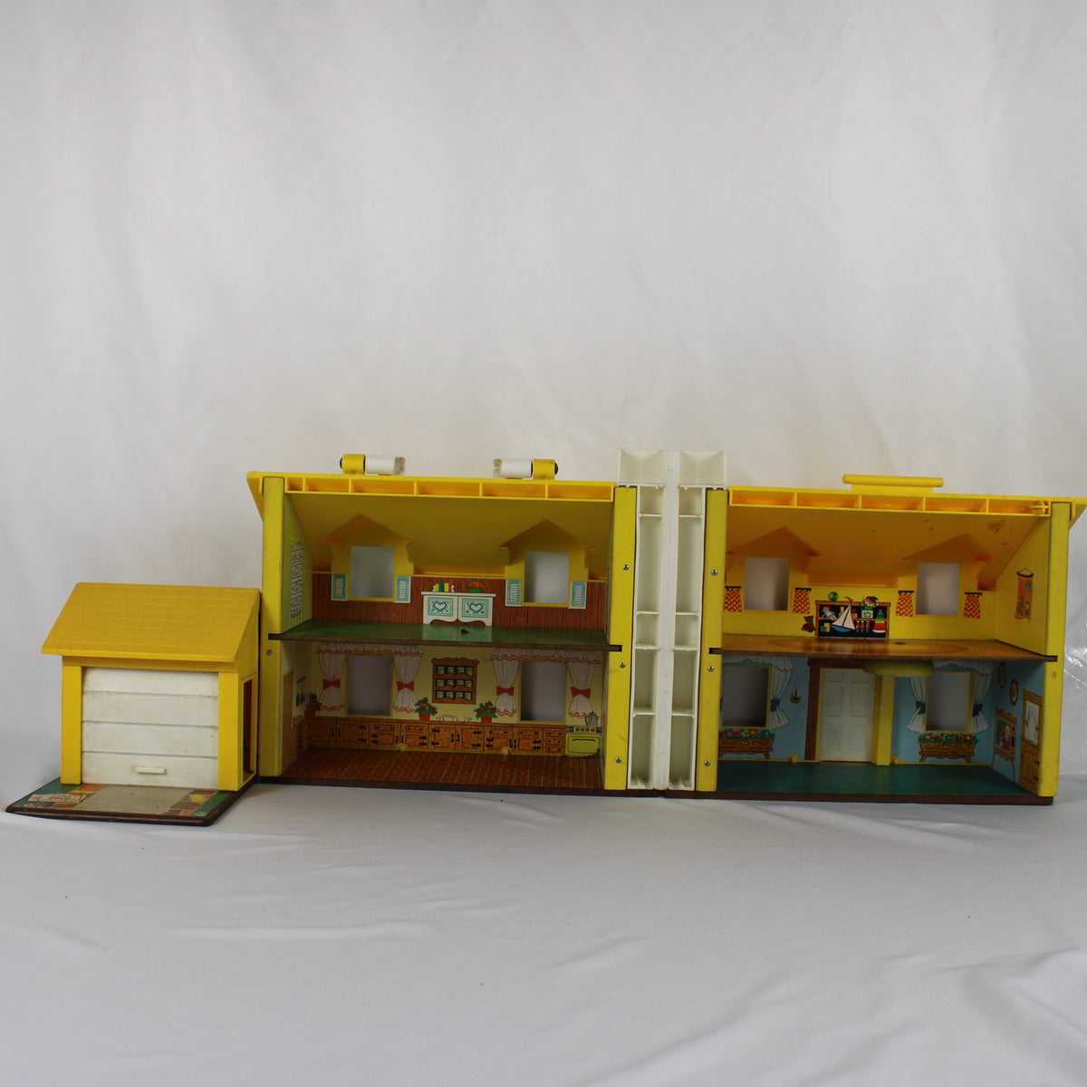 Vintage 1971 Fisher-Price Play Family House #952 with Original Box, Wooden Figures, and Accessories
