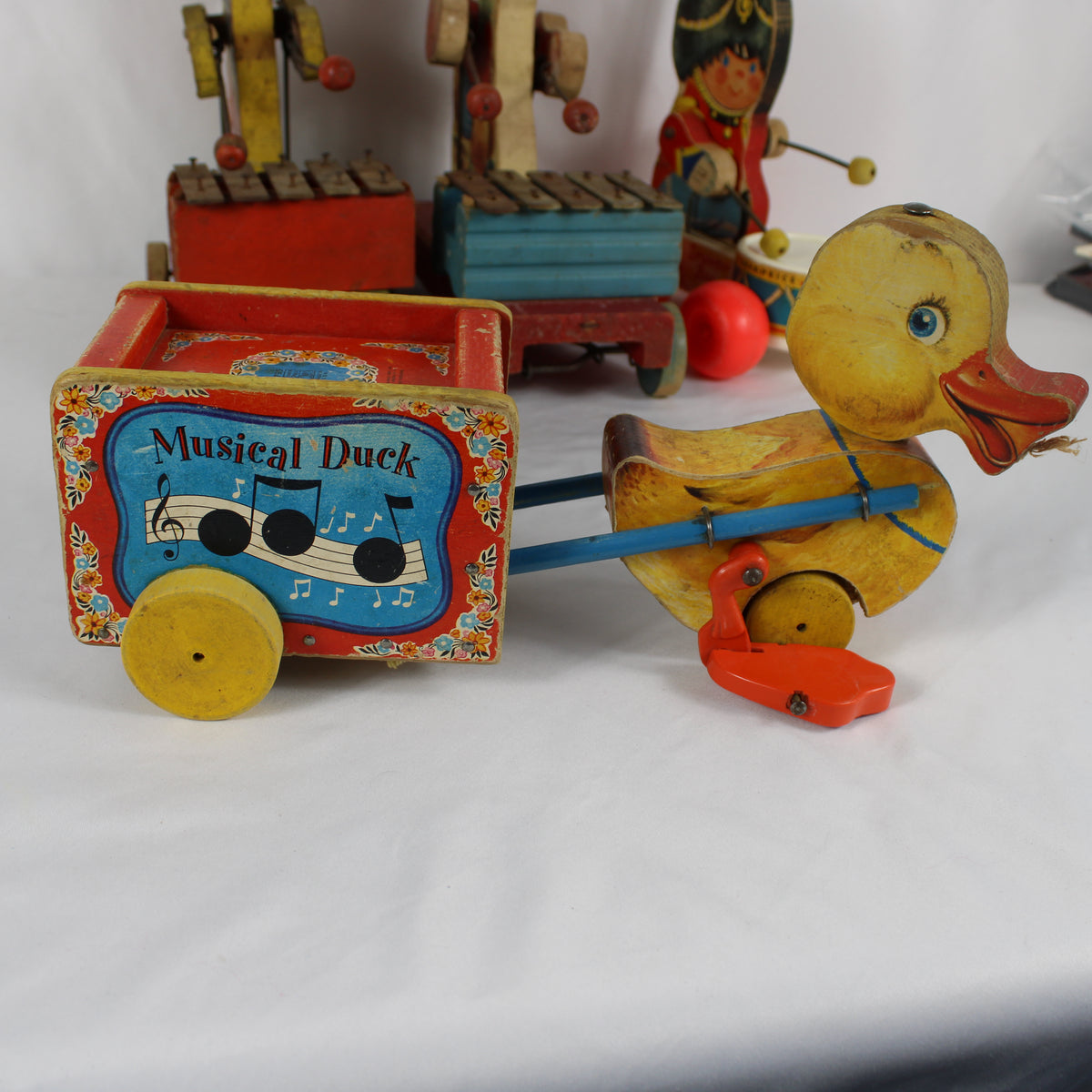 Vintage Fisher-Price Wooden Musical Pull Toy Collection (Lot of 4)