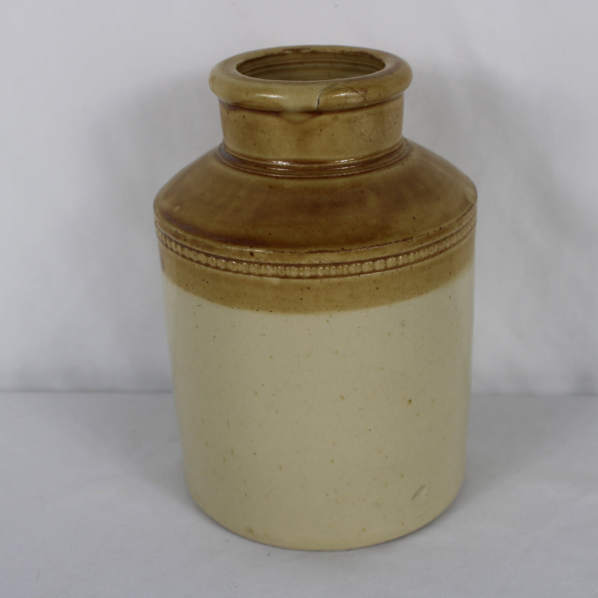 Antique Price Briston Two-Tone Stoneware Crock Jar with Beaded Shoulder Accent