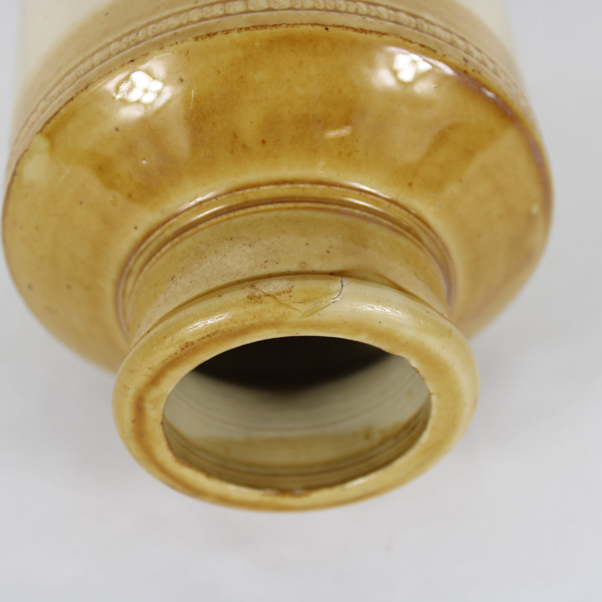 Antique Price Briston Two-Tone Stoneware Crock Jar with Beaded Shoulder Accent