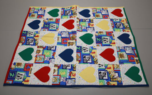 Colorful Reversible Animal and Heart Pattern Baby Quilt