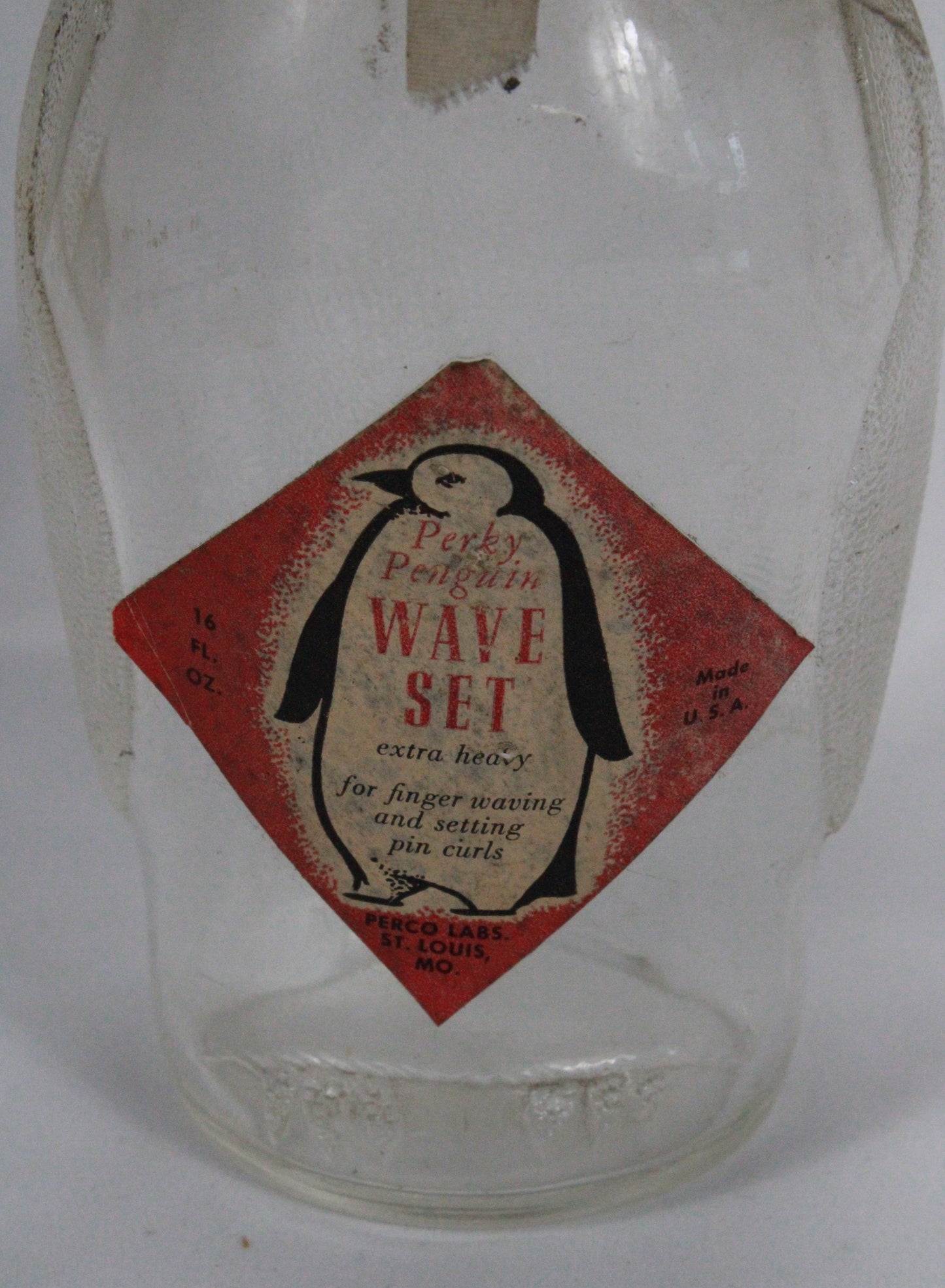 Vintage Perky Penguin Wave Set Glass Bottle with Original Label