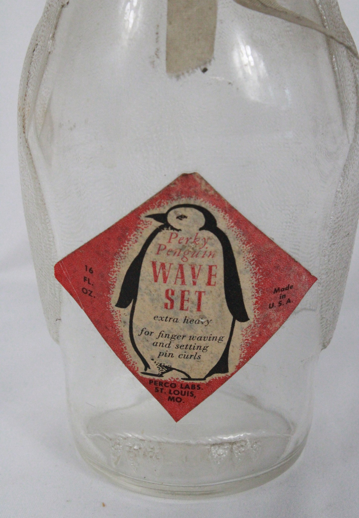 Vintage Perky Penguin Wave Set Glass Bottle with Original Label