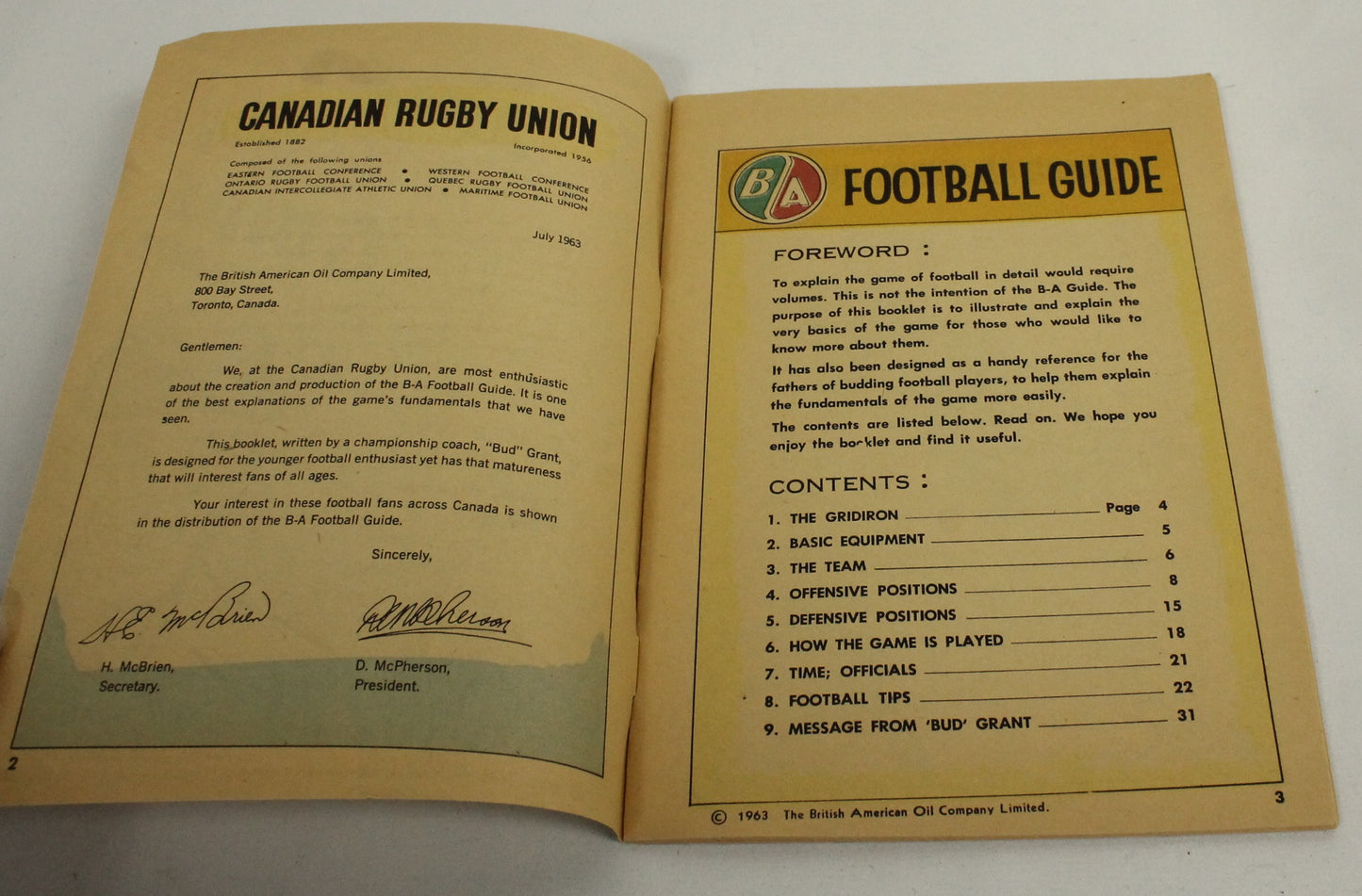 Bud Grant 1963 Football Guide - Winnipeg Blue Bombers Coach & NFL Hall of Famer - Original CFL Collectible