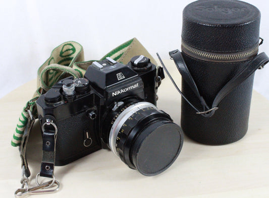Vintage Nikkormat EL 35mm SLR Camera Set with Soligor 135mm Lens and Accessories