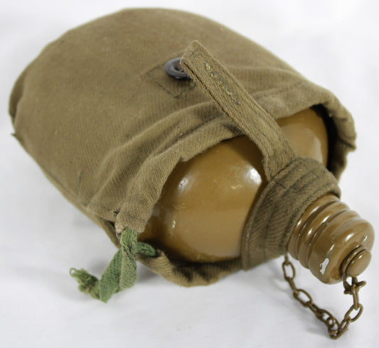 Authentic Soviet Army Military Canteen with Canvas Cover and Leather Strap