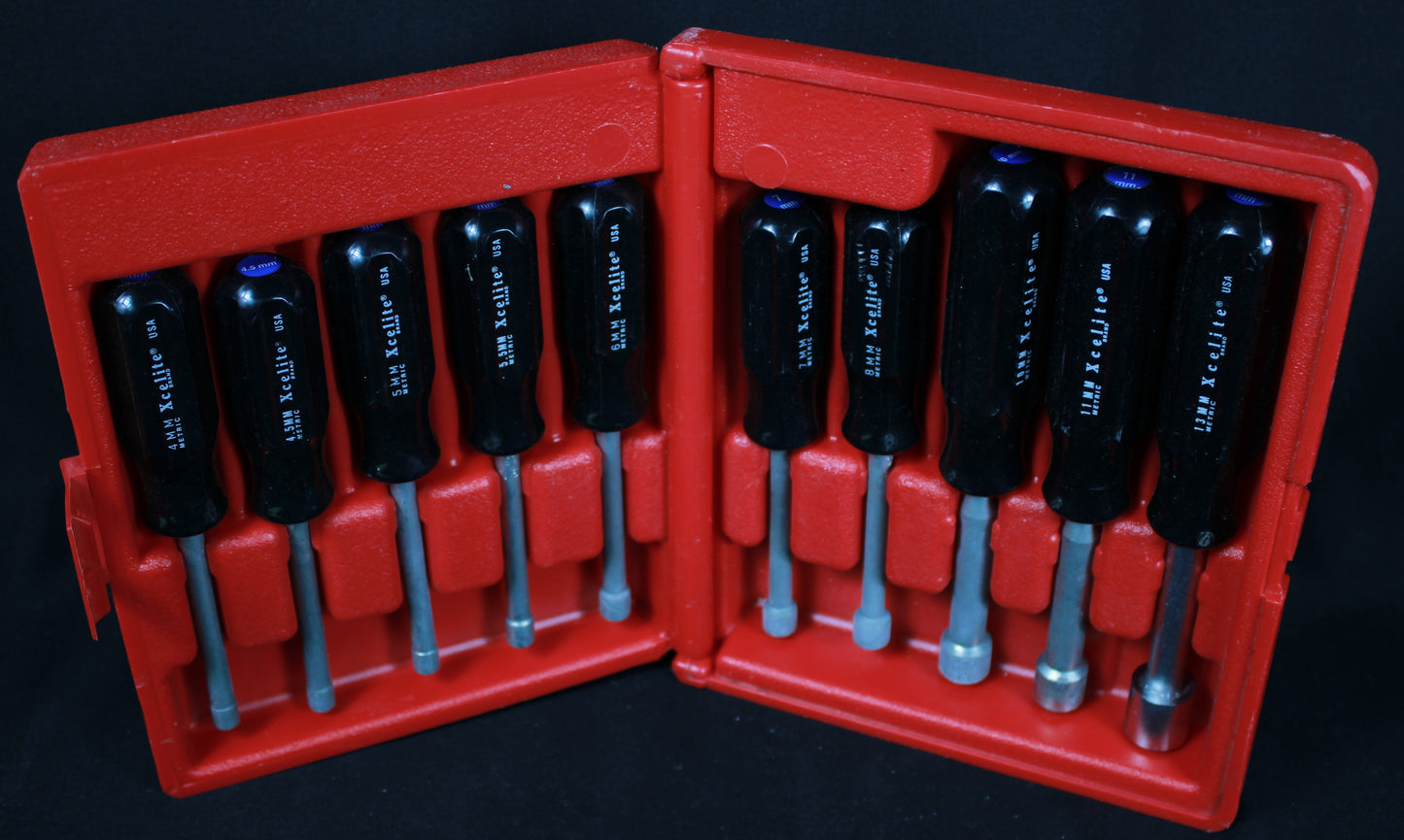 Xcelite 10-Piece Metric Nutdriver Set 4mm-13mm with Storage Case - Made in USA