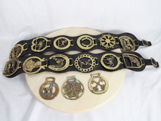 Vintage Brass Horse Medallions on Leather Martingales