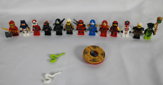 Large Lot of 12 LEGO Ninjago Mini figures and Accessories Collection