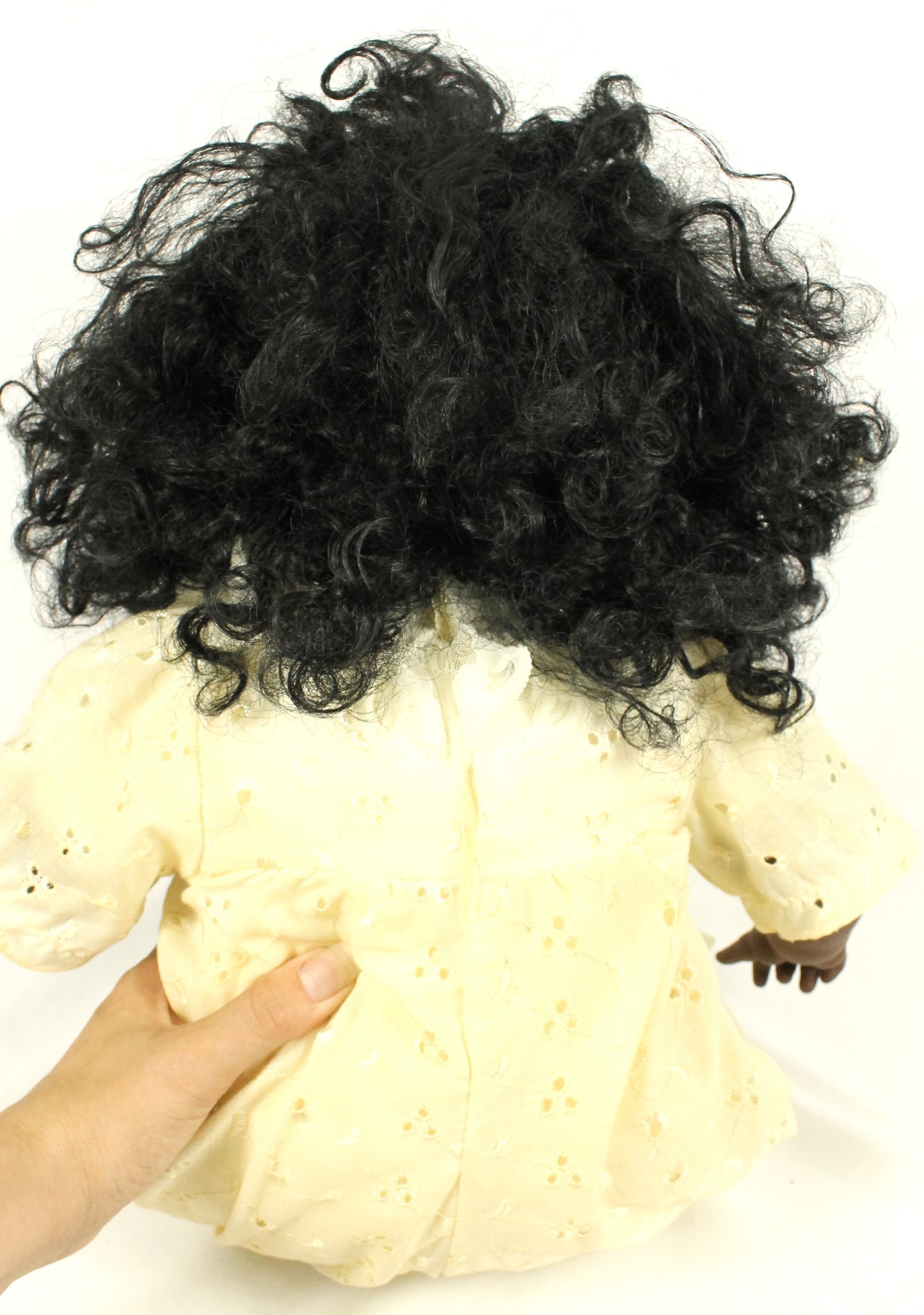 Vintage Vinyl Baby Doll with Curly Hair & Eyelet Outfit – Collectible 20” Doll