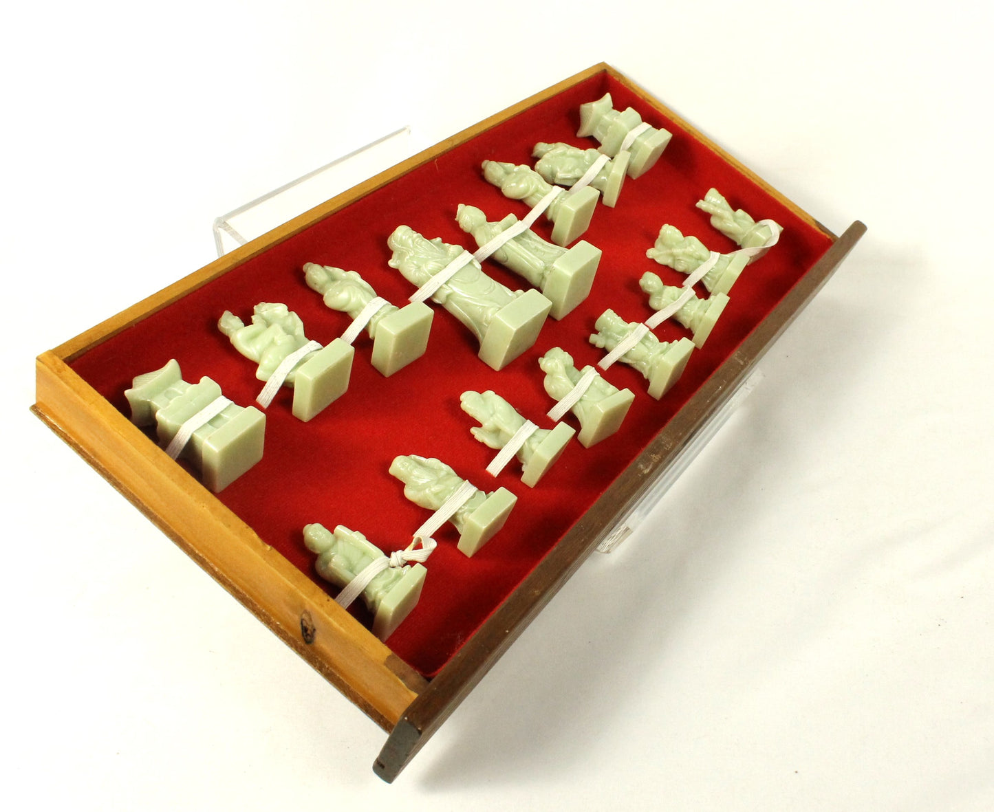 Wooden 8 Fairies Carved Chess Set with Oriental Tile Board & Pieces
