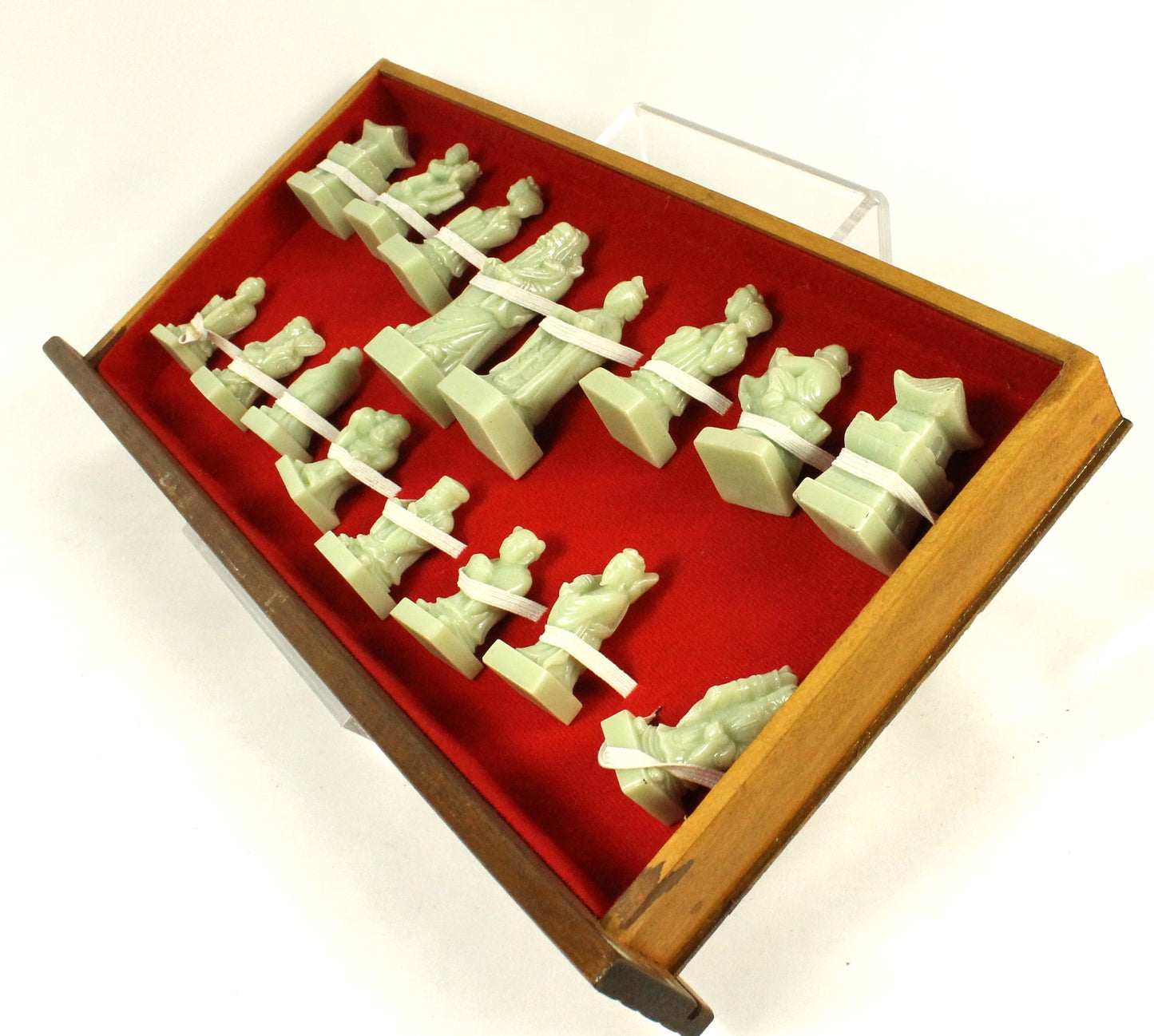 Wooden 8 Fairies Carved Chess Set with Oriental Tile Board & Pieces