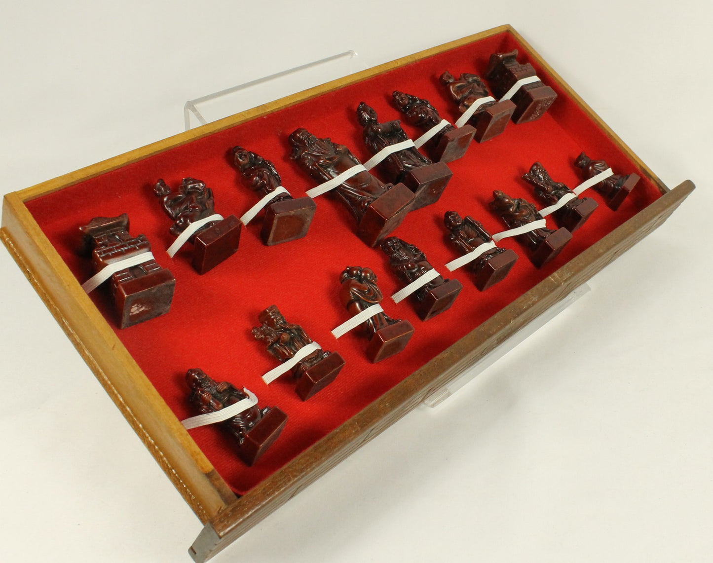 Wooden 8 Fairies Carved Chess Set with Oriental Tile Board & Pieces