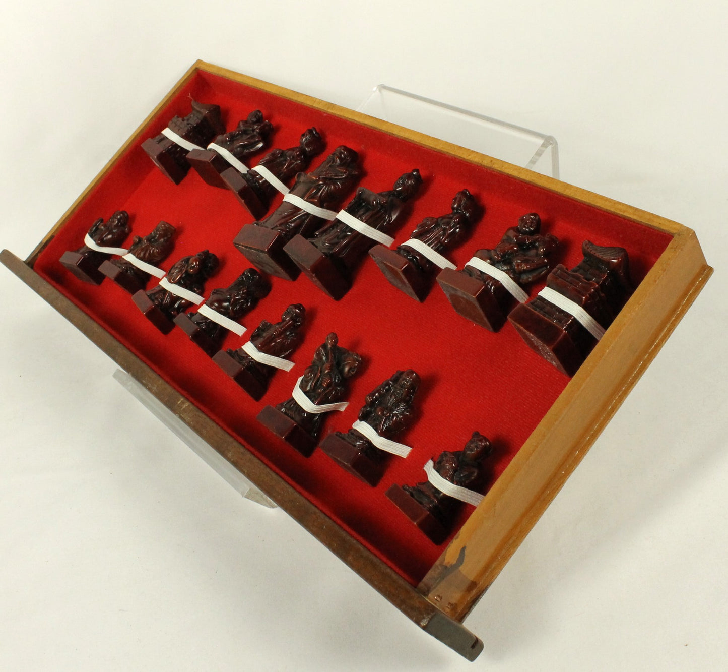Wooden 8 Fairies Carved Chess Set with Oriental Tile Board & Pieces