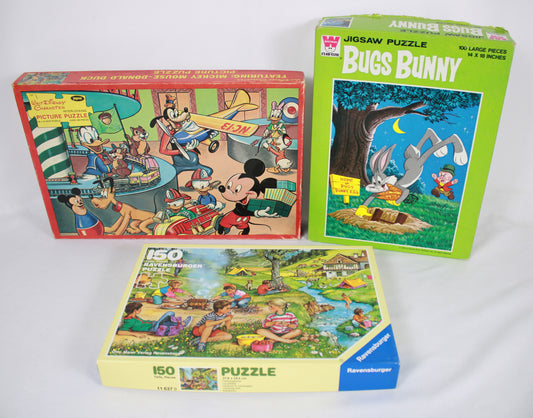 Vintage Jigsaw Puzzle Lot: Bugs Bunny, Disney Mickey Mouse, Ravensburger